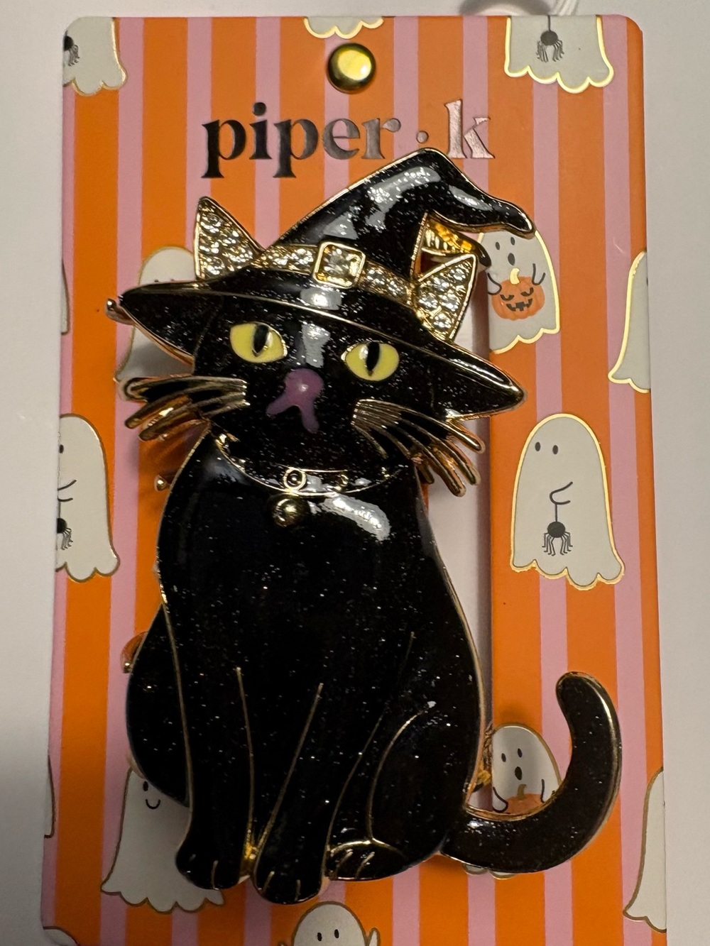 Piper K Black Cat Witch Hair Claw Clip Metal Enamel Crystal Halloween Kitsch NWT